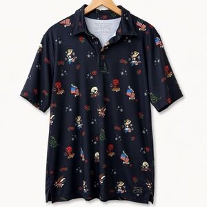 Grunt Style Men Medium Polo Shirt Tattoo Flash Patriotic Pinup Skull Utility